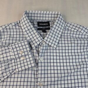 Bonobos Performance Button Down Shirt Mens XXL White Navy Blue Slim Fit Grid
